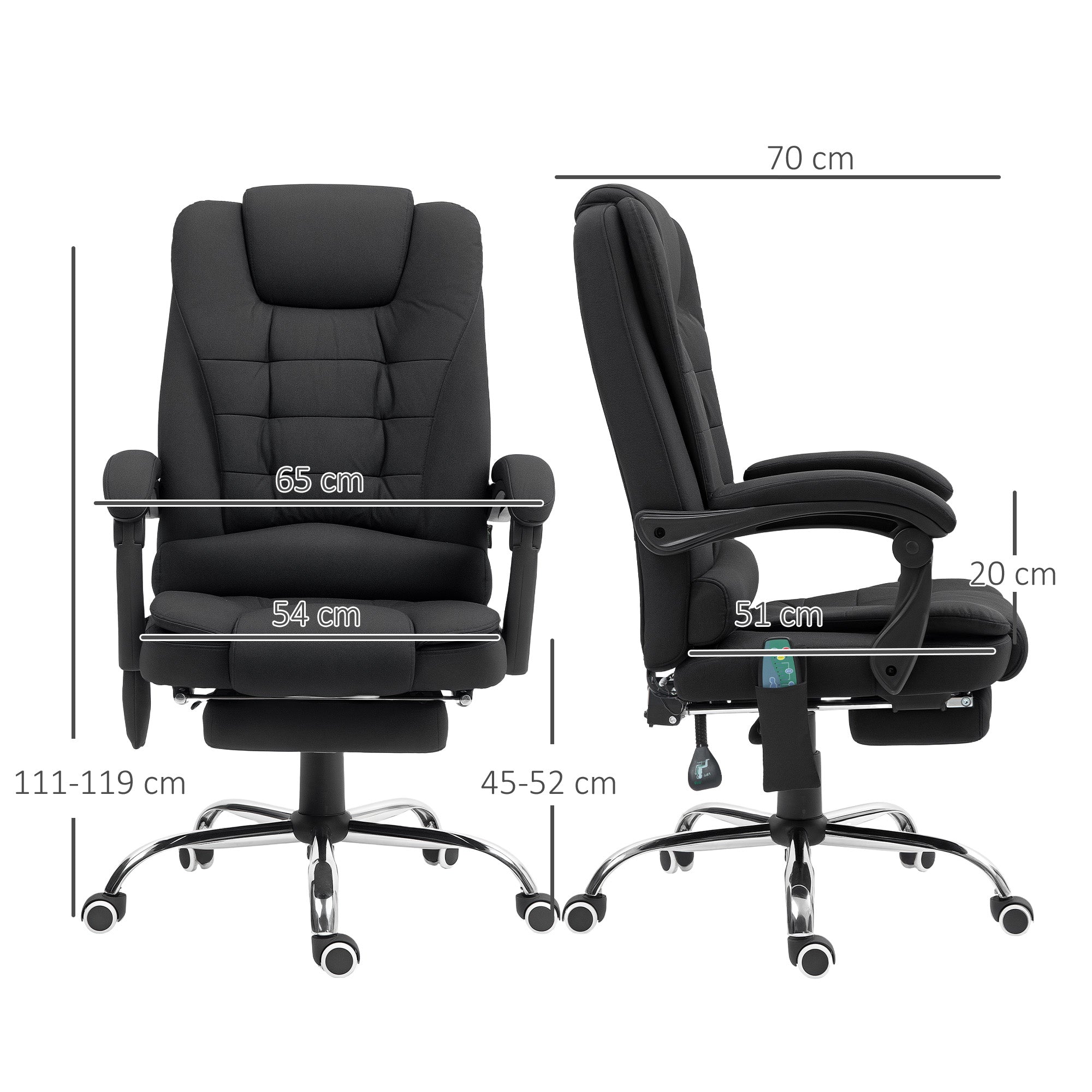 Vinsetto Heated 6 Points Vibration Massage Executive Office Chair Adjustable Swivel Ergonomic High Back Desk Chair Recliner with Footrest Full Black