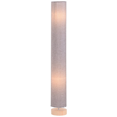 HOMCOM 47-Inch Modern Wooden Floor Lamp for Bedroom, Study or Living Space with Fabric Linen Shade (Grey)  120 CM