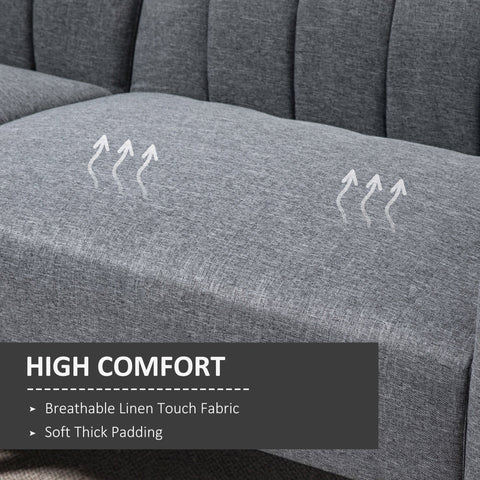 HOMCOM 3 Seater Sofa Bed, Convertible Linen Fabric Sofa Couch, Click Clack Sofabed with Adjustable Split Backrest for Living Room, Bedroom, Guest Room, Grey