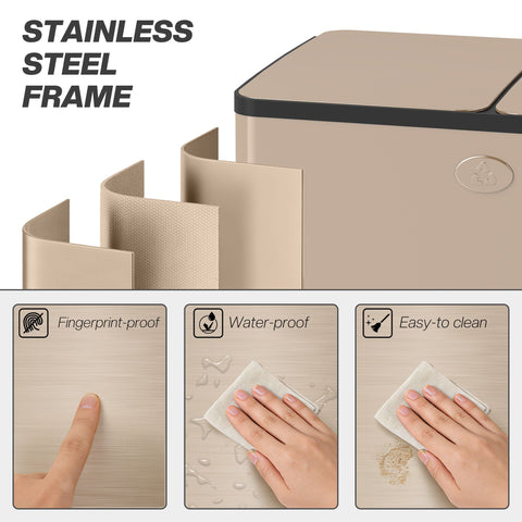 HOMCOM 30L Dual Compartment Stainless Steel Bin, with Deodoriser Holders - Gold Tone