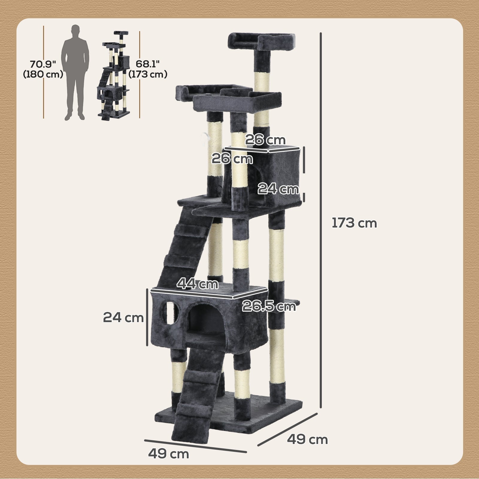 PawHut Cat Tree Scratching House, Activity Play Centre
