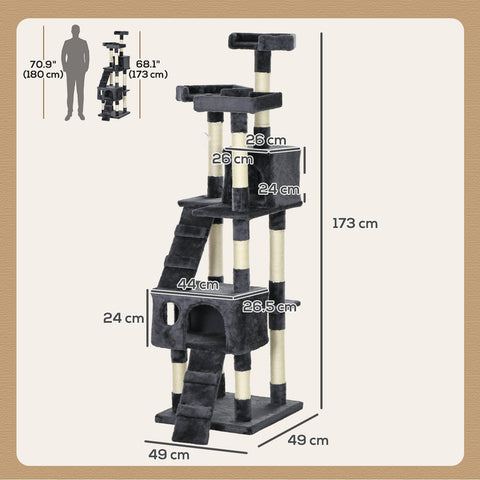 PawHut Cat Tree Scratching House, Activity Play Centre