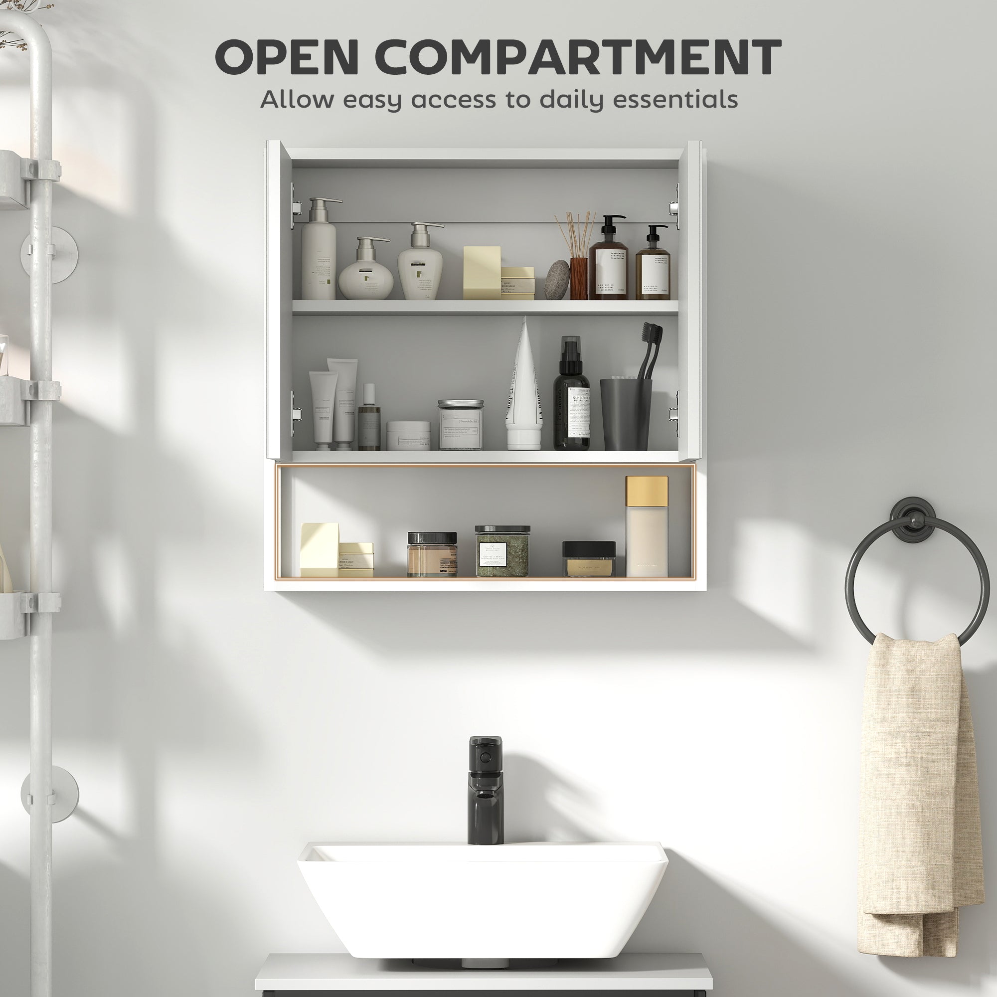 HOMCOM Bathroom Mirror Cabinet with Soft-Close Doors and Adjustable Shelf - White