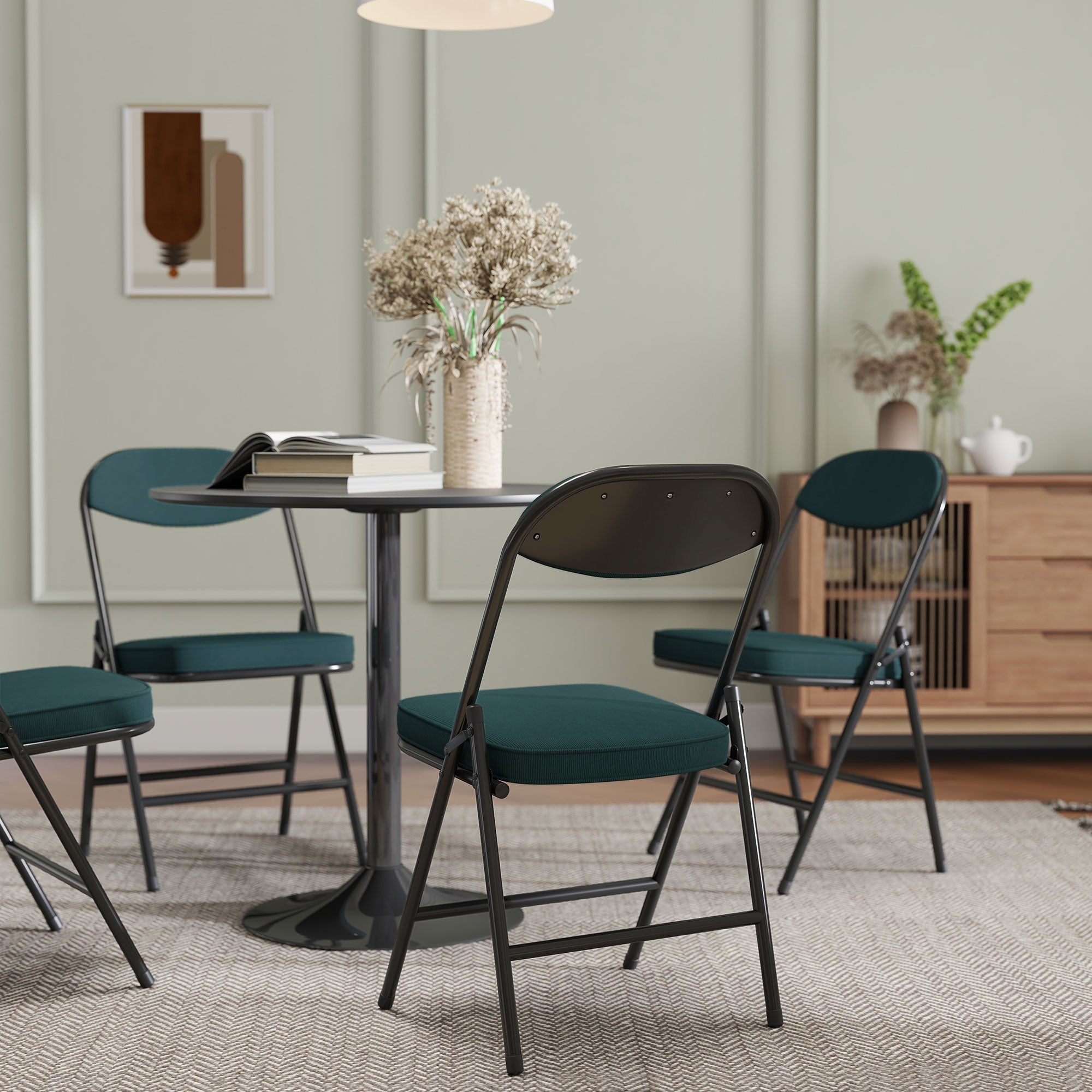 HOMCOM Set of Four Folding Corduroy Seat Chairs - Blue