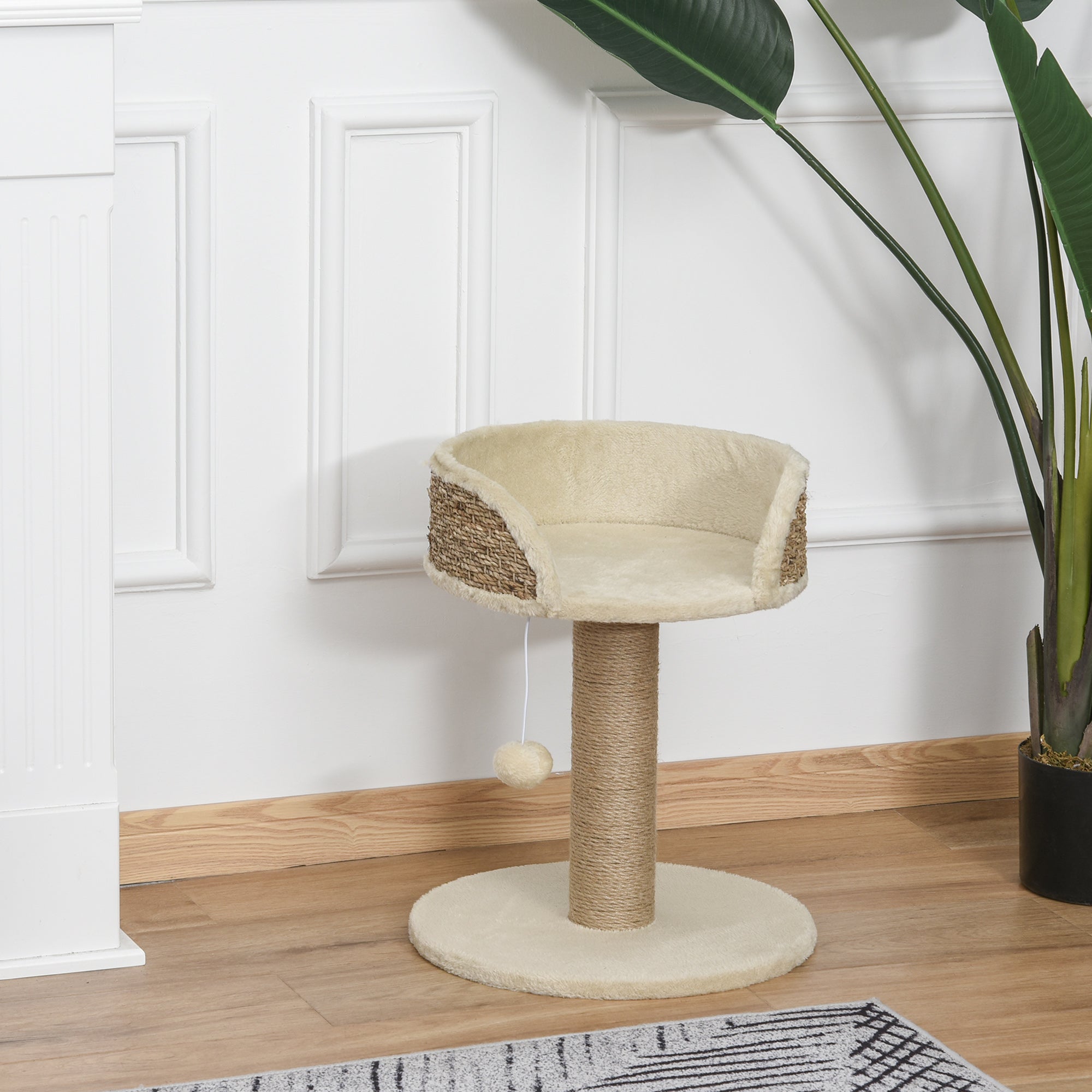 PawHut Cat Tree Cat Scratching Post for Indoor Cats Kitten Play Tower Activity Centre Climbing Stand with Dangling Ball Beige
