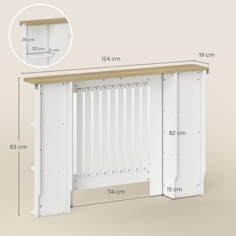 HOMCOM Radiator Cover with Open Storage Shelves, Vertical Slatted Cabinet Shelf Heater Cover for Living Room, Hallway, Medium, White