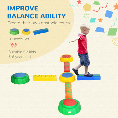 Outsunny Eight-Piece Kids Stepping Stones, with Non-Slip Surface & Bottom, for Toddlers - Multicoloured
