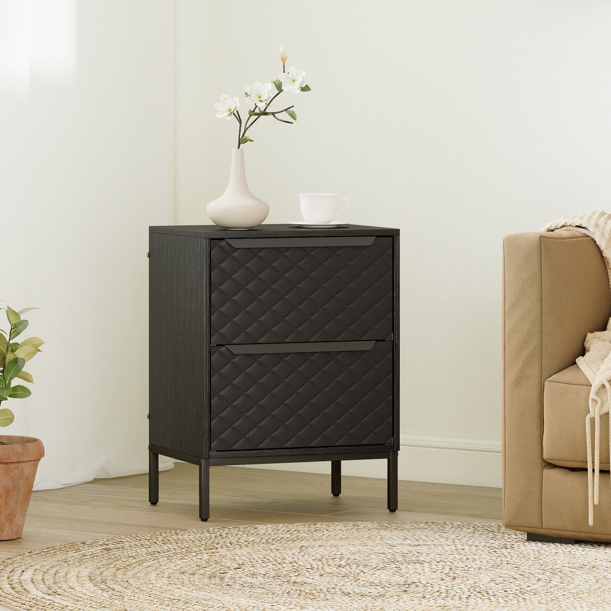 HOMCOM Chest of Drawers, Dresser with 2 Fabric Drawers and Aluminium Handles - Black