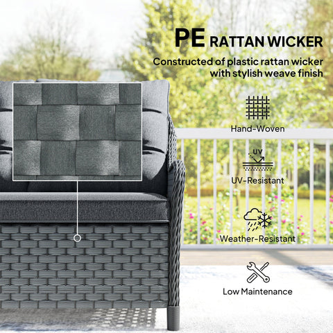 Outsunny 4-Piece Wicker Patio Furniture Set with 2 Armchairs, Loveseat, Glass Coffee Table, Conversation Sofa Set, Dark Grey