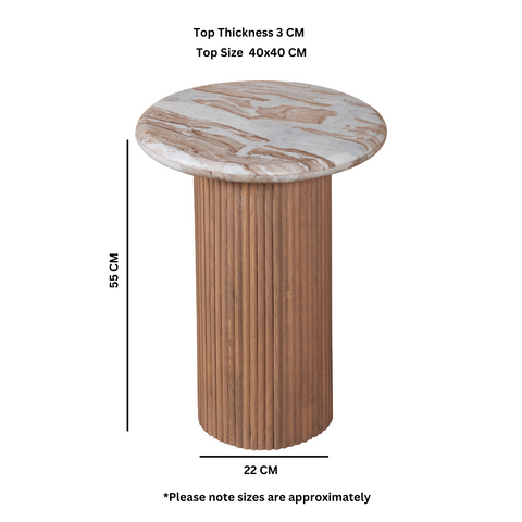 Bundi Natural Marble & Wood Pedestal Side Table