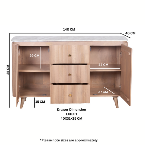 Bundi Natural Marble & Wood Extra Large Sideboard