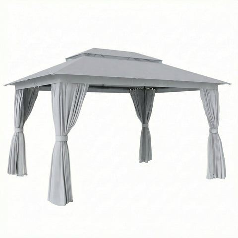 Outsunny 3 x 4 m Outdoor Garden Gazebo with Netting and Curtains, UPF50+ Patio Gazebo Permanent Pavilion Canopy, Dark Grey