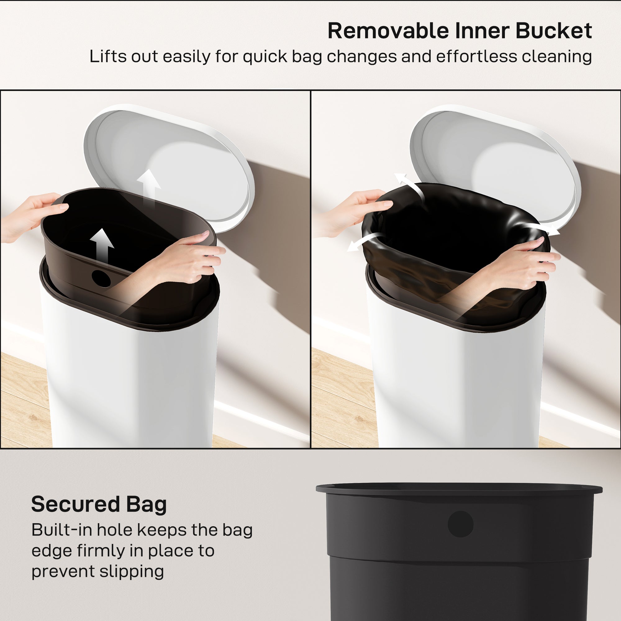 HOMCOM 30 L Modern Curved Kitchen Bin - Cream