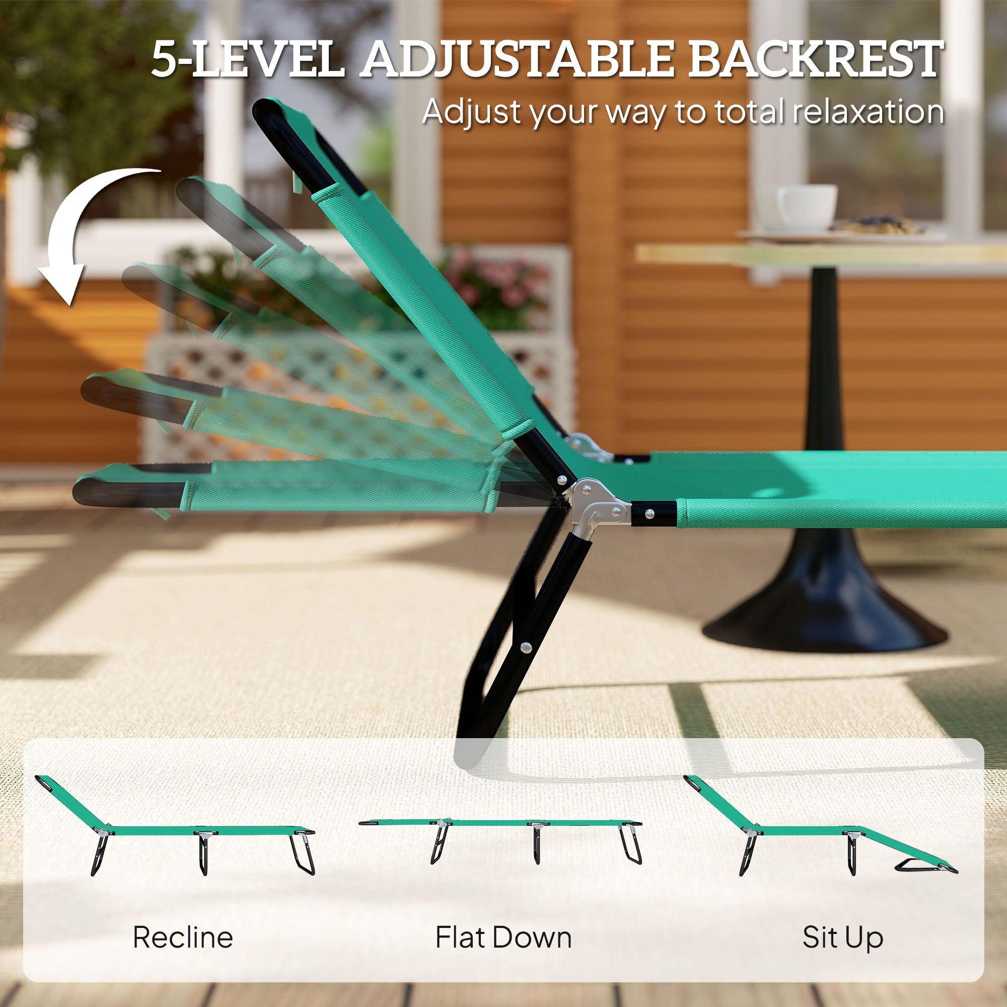 Outsunny Foldable Sun Lounger with 5-Position Adjustable Backrest, Outdoor Portable Recliner Chaise Lounge Chair, Green