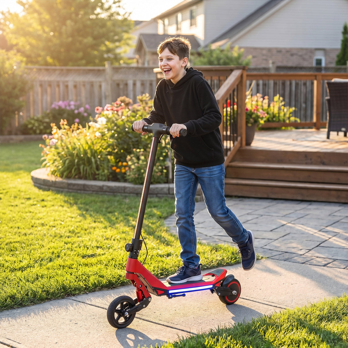 SPORTNOW Electric Scooter for Kids, Foldable E Scooter for Age Age 6+ with LED Display, RGB lights, Up to 16km/h, Red