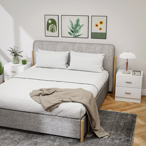 HOMCOM Set of 2 Modern Nightstands, Bedside Tables with 2 Storage Drawers, Accent End Table for Bedroom and Living Room, White