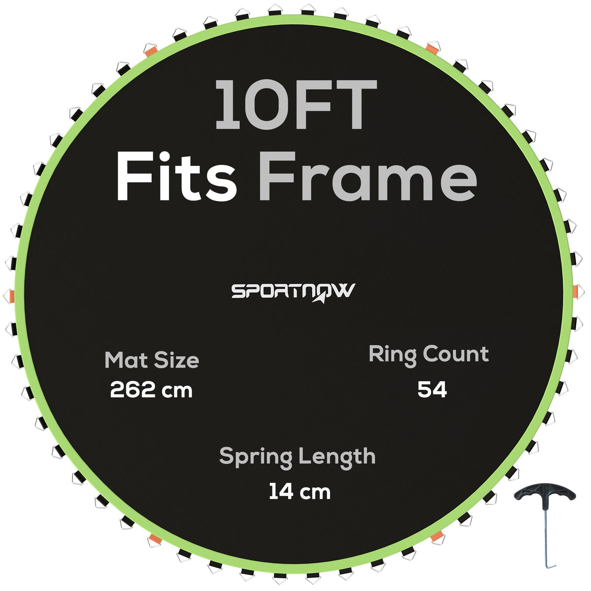 SPORTNOW Trampoline Replacement Mat with Spring Pull Tool, 54 V-Hooks, for 10ft Trampoline using 14cm Springs, Green