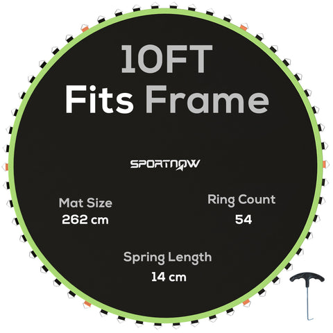 SPORTNOW Trampoline Replacement Mat with Spring Pull Tool, 54 V-Hooks, for 10ft Trampoline using 14cm Springs, Green