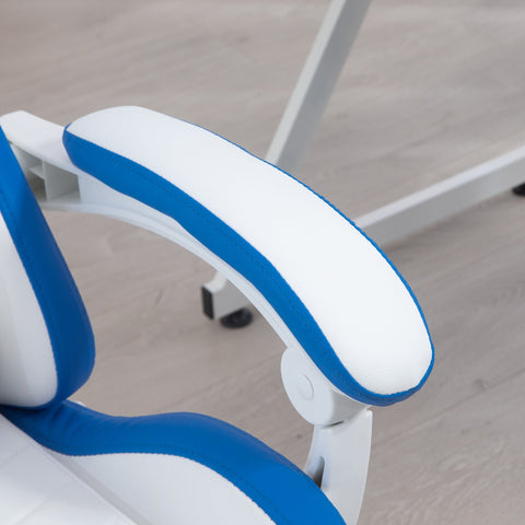 Vinsetto Computer Gaming Chair, PU Leather Desk Chair with Footrest, Swivel Task Chair with 135\'c2\'b0 Reclining Back and Lumbar Support, PC Chair for Adults, White and Blue