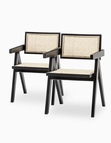 A Set Of Two Black Cane Rattan Dining Chair, Solid Woodï½?DC Concept