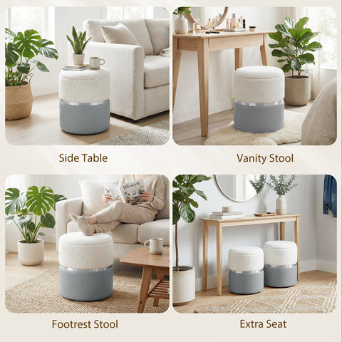 HOMCOM Nesting Round Ottoman with Storage Set of 2 - Cream/Grey