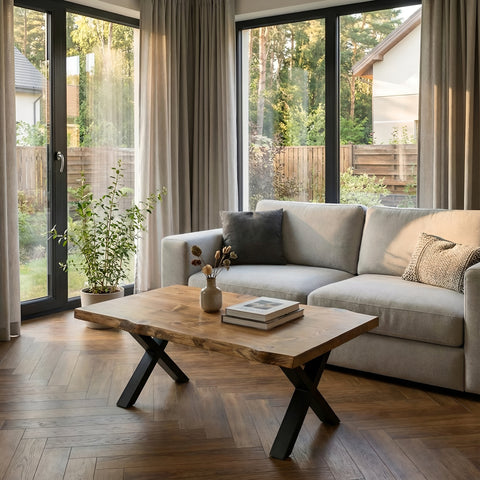 RITA Live / Waney Edge Coffee Table With Metal X Legs