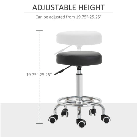 Vinsetto Round Rolling Stool, PU Leather Height Adjustable Stool Chair with Wheels and Swivel Seat for Salon, Massage, Spa, Home Kitchen, Black