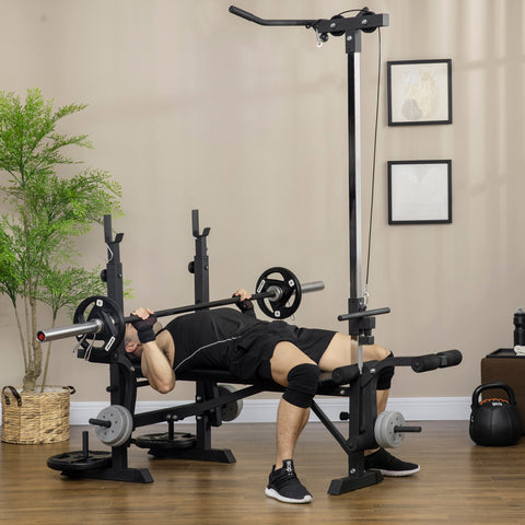HOMCOM Adjustable Weight Bench with Pulley System, Incline Bench Press Set with Squat Rack, Leg Developer, Butterfly and Weight Storage, for Home Gym Full Body Workout