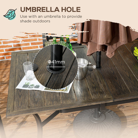 Outsunny Six-Seater Steel Garden Table, with \'e2\'8c\'8041mm Parasol Hole - Wood-Effect