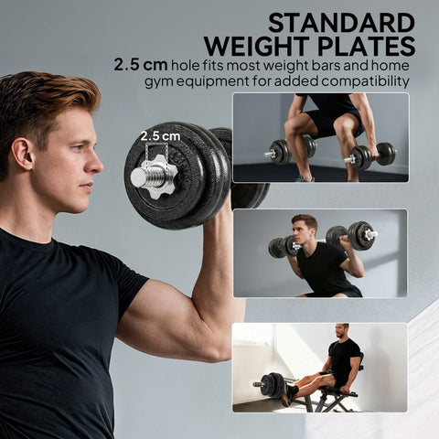 SPORTNOW 2-in-1 Adjustable Dumbbells Set, 30kg Cast Iron Weights Dumbbells Set with Non-Slip Grip for Strength Training, Weight Lifting, Bodybuilding, Home Gym Workout Equipment for Men & Women
