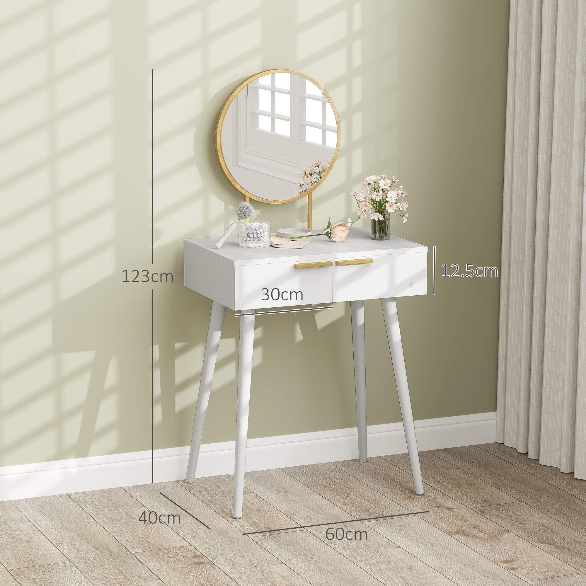 HOMCOM Dressing Table with Round Mirror - White