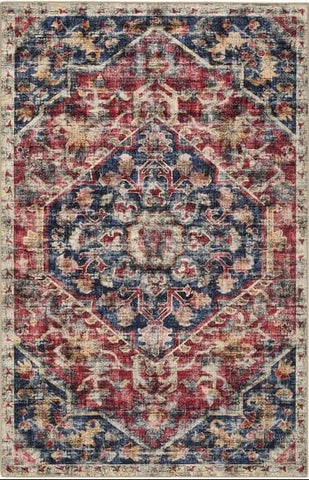 Eco-Washable Red Rug Medallion Design