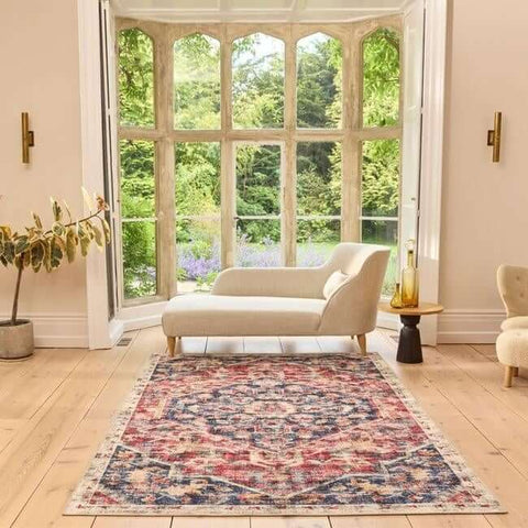 Eco-Washable Red Rug Medallion Design