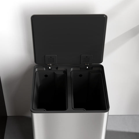 HOMCOM 60L Dual Compartment Stainless Steel Bin, with Deodoriser Holders - Silver Tone