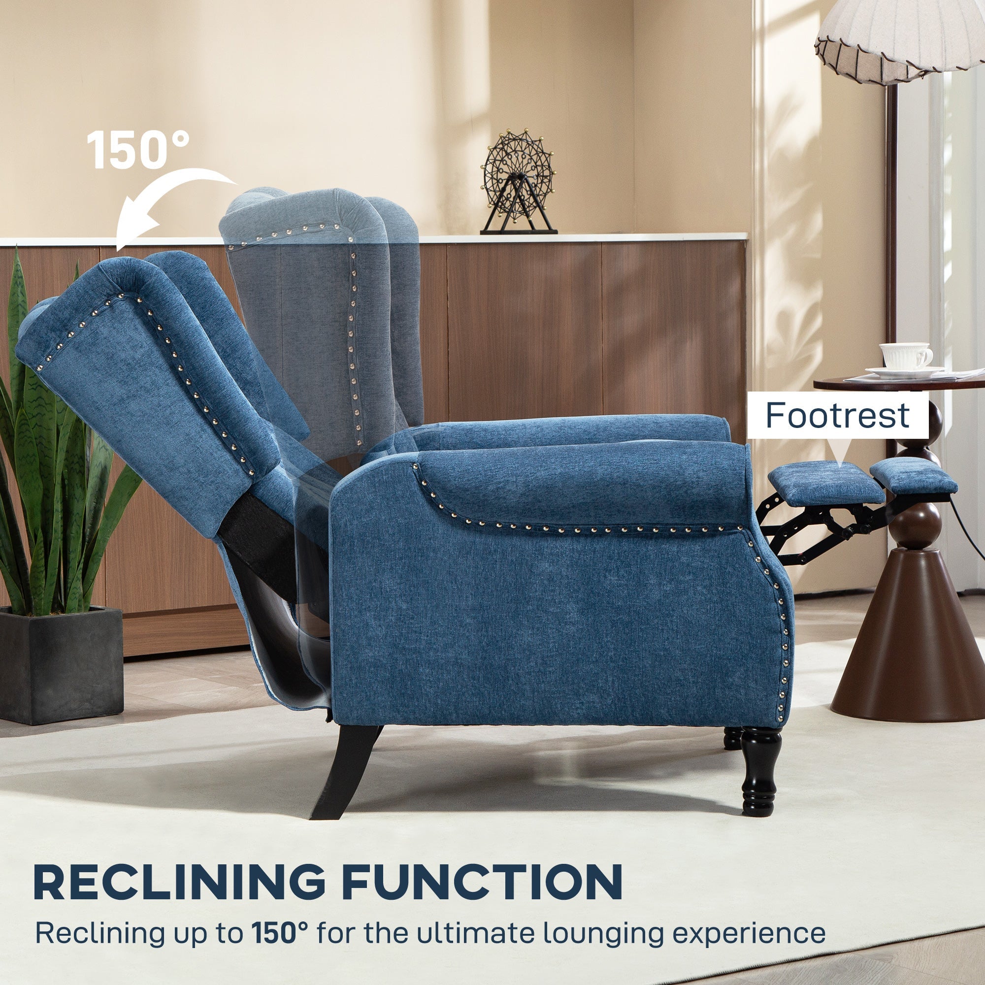 HOMCOM 150° Reclining Vintage Armchair, with footrest, Royal Blue