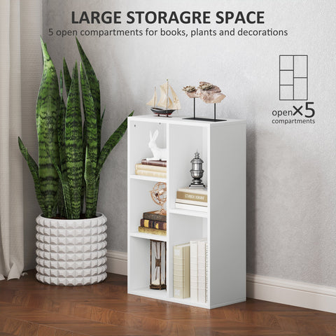 HOMCOM 2-Tier Bookshelf with 5 Compartments - White