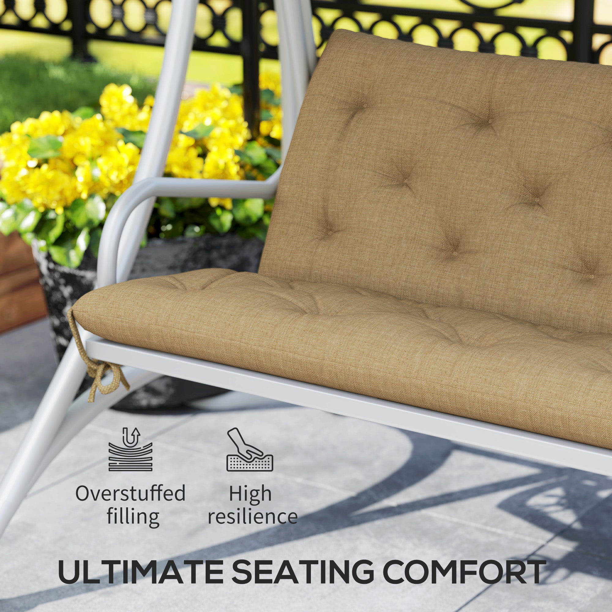 Outsunny Three-Seater Bench Cushion - Khaki