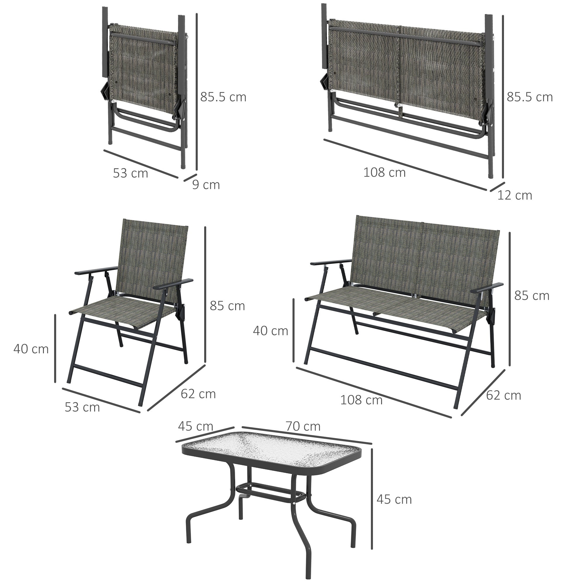 Outsunny Outdoor\'c2\'a04 Pieces Patio Furniture Set with Breathable Mesh Fabric\'c2\'a0Seat & Backrest,\'c2\'a0Garden Set with Two Foldable Armchairs, a Loveseat &\'c2\'a0Glass\'c2\'a0Top\'c2\'a0Table, Mixed Brown