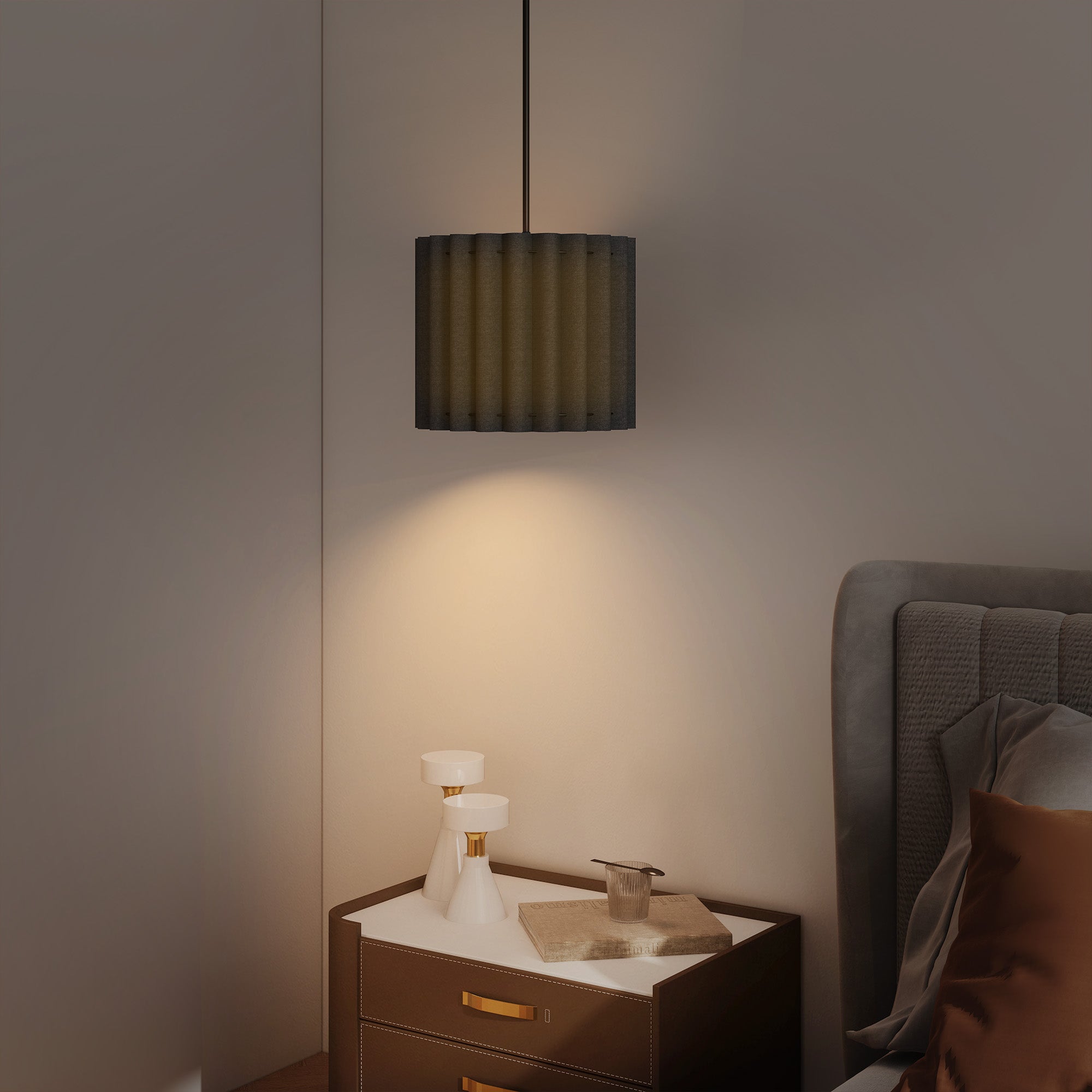 HOMCOM Linen Pendant Light, Modern Wave Ceiling Light Shade, E27 Lampshade for Living Room, Bedroom, Kitchen, Hallway, Black