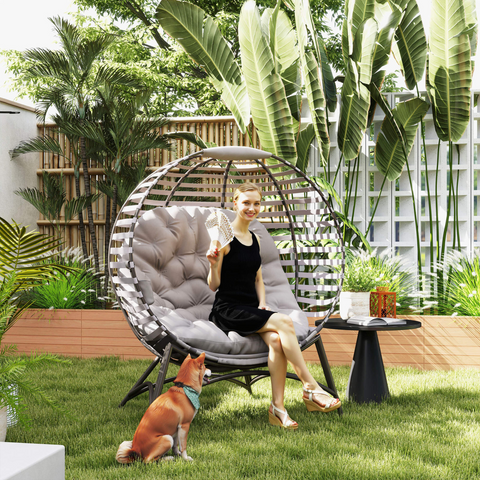 Outsunny Egg Chair w/ Cushion Steel Frame and Side Pocket