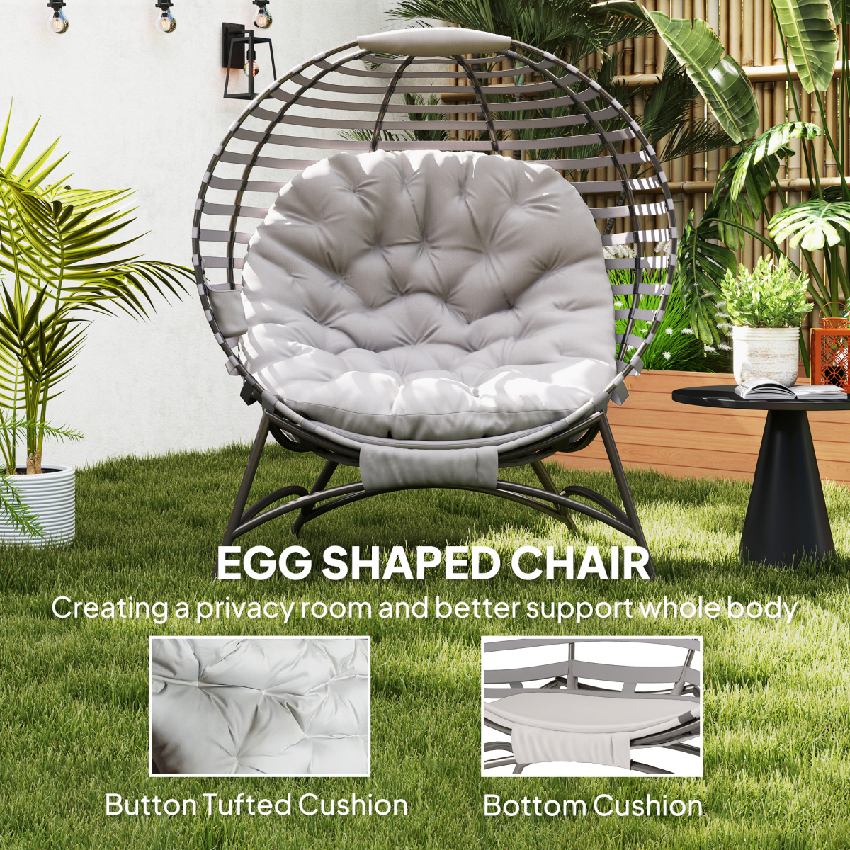 Outsunny Egg Chair w/ Cushion Steel Frame and Side Pocket