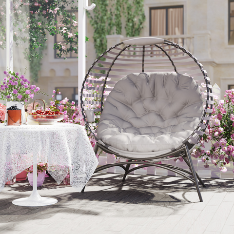 Outsunny Egg Chair w/ Cushion Steel Frame and Side Pocket