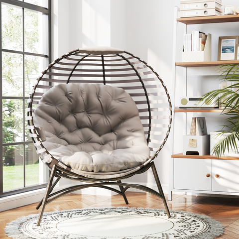 Outsunny Egg Chair w/ Cushion Steel Frame and Side Pocket