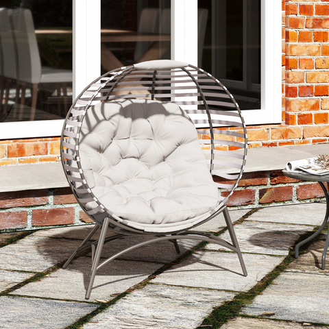Outsunny Egg Chair w/ Cushion Steel Frame and Side Pocket