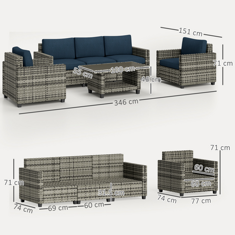 Outsunny 5 Seater Wicker Outdoor Furniture Set for Balcony