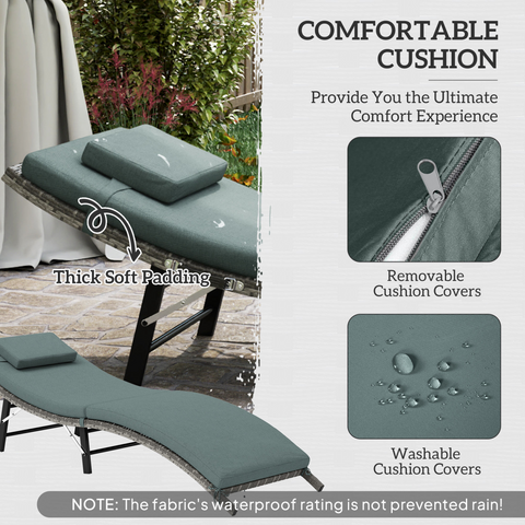 Outsunny Folding Rattan Sun Lounger with Cushion and Pillow