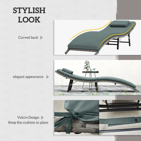 Outsunny Folding Rattan Sun Lounger with Cushion and Pillow