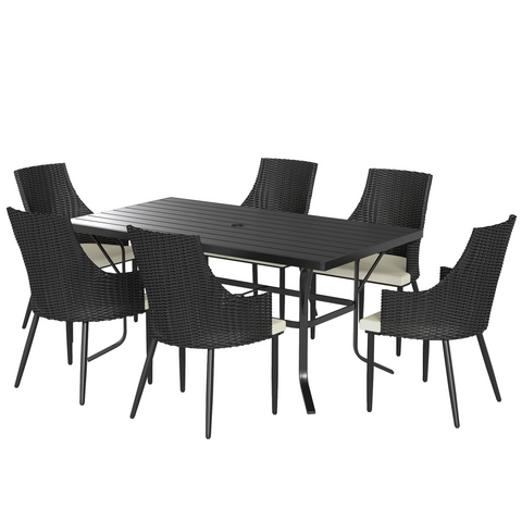 Outsunny 6 Seater Garden Furniture with Cushions, Parasol Hole