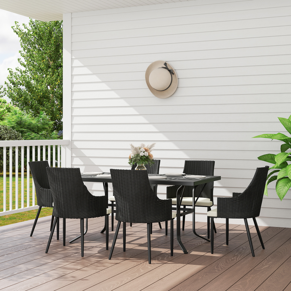 Outsunny 6 Seater Garden Furniture with Cushions, Parasol Hole