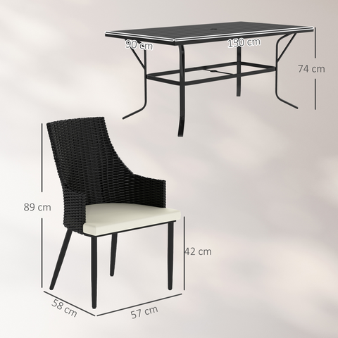 Outsunny 6 Seater Garden Furniture with Cushions, Parasol Hole
